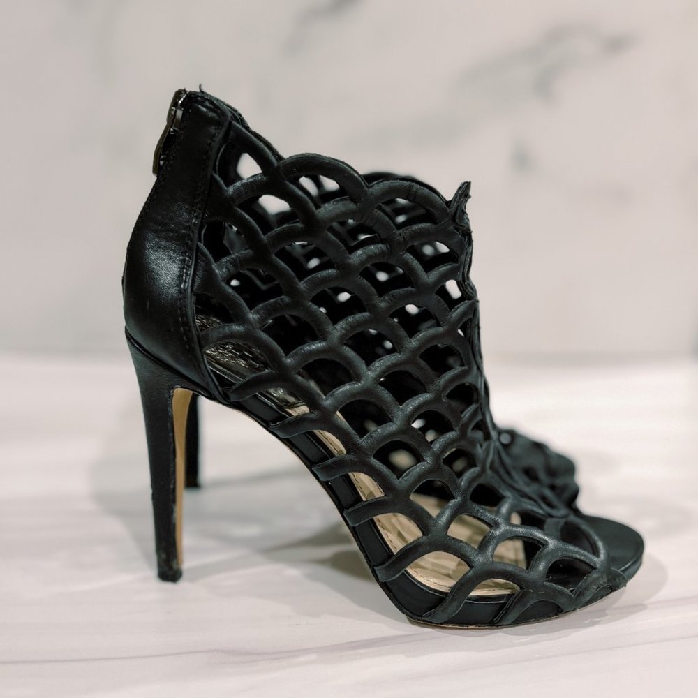 Vince Camuto Black Dontanela Caged Peep Toe Stiletto Heels 6 - Picture 6 of 10